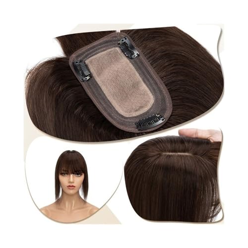 Haarteil Frauen 7 x 12,5 cm Seidenbasis-Clip-in-Haarverlängerung, Haaraufsätze for Frauen 6"-18" echtes Echthaar mit Pony, 150% dichtes Haar, glatte Haarteile Haar Extensions(Darkest Brown,12 inch) von lskdnrufh