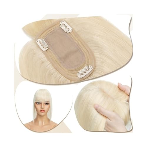 Haarteil Frauen 7 x 12,5 cm Seidenbasis-Clip-in-Haarverlängerung, Haaraufsätze for Frauen 6"-18" echtes Echthaar mit Pony, 150% dichtes Haar, glatte Haarteile Haar Extensions(Platinum Blonde,16 inch) von lskdnrufh