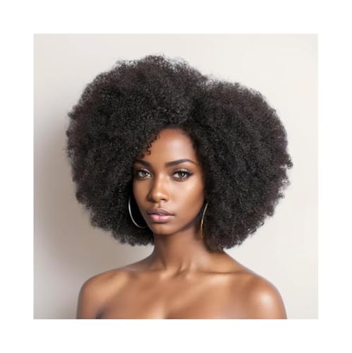 Haarteil Frauen Afro-Perücken for schwarze Frauen, verworrene Locken, Lace-Front-Perücke, Afro-Kurz-Bob-Echthaar-Perücke, 13 x 4 x 2 Spitze, natürlicher Haaransatz, 250% Dichte Haar Extensions von lskdnrufh