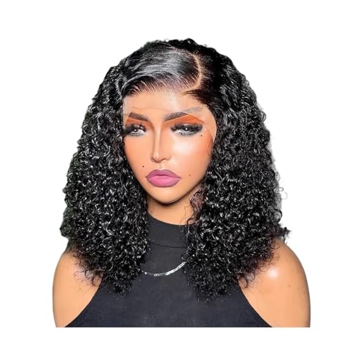 Haarteil Frauen Bob Perücke Jerry Curly Wave Echthaar Glueless Perücken 13x6 HD Lace Frontal Burmese Short Perücke Haar Extensions(14inch) von lskdnrufh