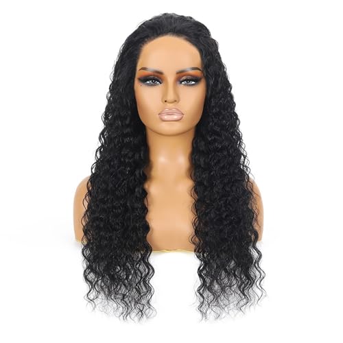 Haarteil Frauen Deep Wave Perücke Echthaar 13x4 Frontal Lace for schwarze Frauen Natürlicher Haaransatz Kleberlose Lockenperücken Naturschwarz 180 Dichte Haar Extensions(30inch) von lskdnrufh
