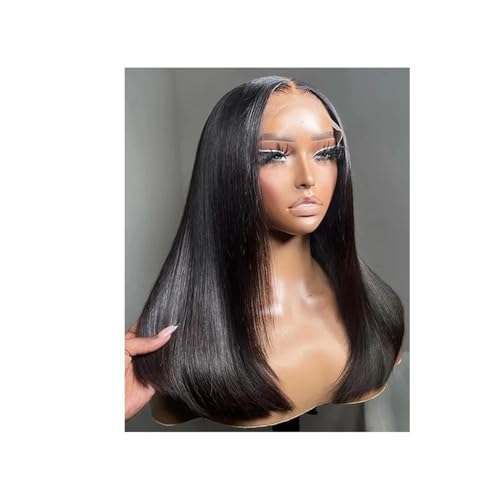 Haarteil Frauen Echthaar, gerade, Lace-Front-Perücken, Echthaar, kurzer Bob, Echthaar-Perücken, schwarze Lace-Front-Perücke, Echthaar-Perücken, 150% Dichte Haar Extensions(13x4 inch,16inches) von lskdnrufh