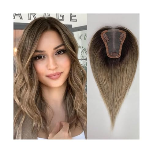 Haarteil Frauen Echthaar-Topper, 9 x 10 cm, Spitzenbasis, Clips im Haar, 10 Zoll lang, Remy-Echthaar-Topper for Frauen Haar Extensions(Ombre Brown) von lskdnrufh