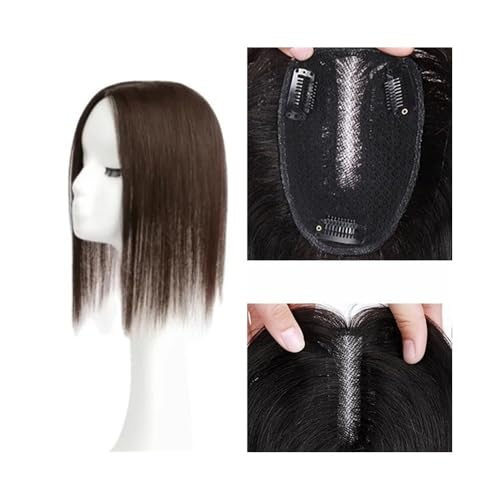 Haarteil Frauen Glatte Echthaar-Topper for Damen, 13 x 14 cm, großflächige, unsichtbare, handgebundene Haar-Topper mit Spitzenbasis, Clips in brasilianischen Remy-Haarteilen Haar Extensions(Dark Brown von lskdnrufh