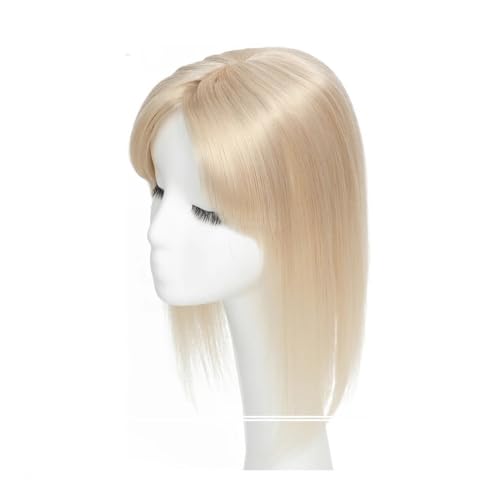 Haarteil Frauen Haartopper for Frauen, natürliches Haar, Größe 12 x 13 cm, Haartopper mit Pony, Clip-in-Topper mit Seidenbasis, Topper-Haarteil mit Pony Haar Extensions(25 cm,Platinum Blonde) von lskdnrufh