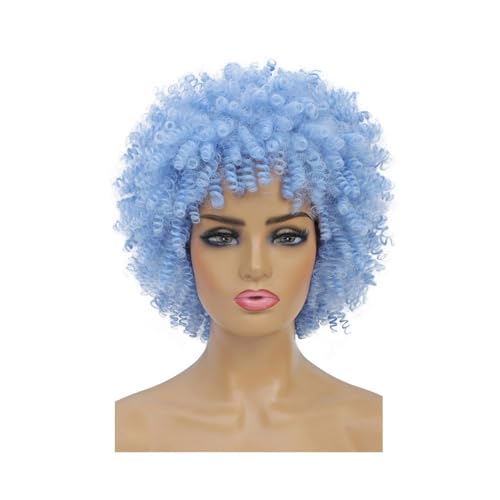 Haarteil Frauen Kurze Haare Afro verworrene lockige Perücke mit Pony afrikanische synthetische Perücken for Frauen Haar Extensions(Sky blue) von lskdnrufh