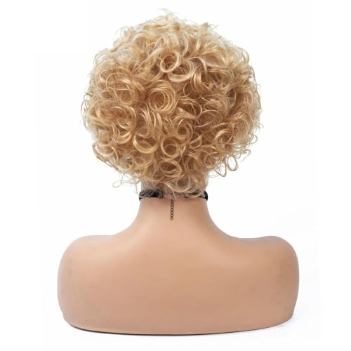Haarteil Frauen Kurze lockige synthetische Perücken, goldenes Partyhaar for weiße Frauen, blond, gemischte Farben, Hochtemperaturfaser Haar Extensions von lskdnrufh