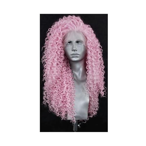 Haarteil Frauen Lockige Lace-Front-Perücke for Frauen und Mädchen, Perückenkappe, kleberlose synthetische Perücke for Frauen, for den täglichen Gebrauch Haar Extensions(Pink Wig,20inch) von lskdnrufh