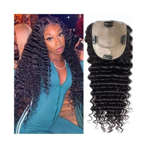 Haarteil Frauen Lockiges Echthaar-Topper for Frauen, brasilianisches Remy-Haar, 20,3–55,9 cm, tiefes, lockiges Haar, Clip-In-Haaraufsatz mit Schweizer Spitzenbasis for dickeres Haar Haar Extensions(12 von lskdnrufh