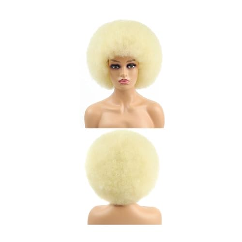 Haarteil Frauen Synthetische Afro Kinky Curly Perücke mit Pony, Cosplay Perücke for Frauen Haar Extensions(Blonde) von lskdnrufh