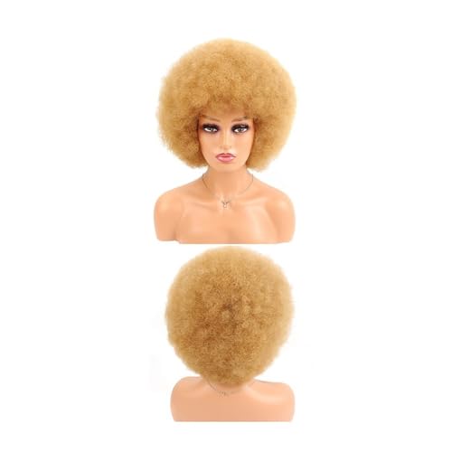Haarteil Frauen Synthetische Afro Kinky Curly Perücke mit Pony, Cosplay Perücke for Frauen Haar Extensions(Dark Blonde) von lskdnrufh