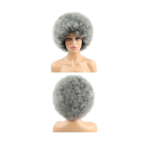 Haarteil Frauen Synthetische Afro Kinky Curly Perücke mit Pony, Cosplay Perücke for Frauen Haar Extensions(Gray) von lskdnrufh