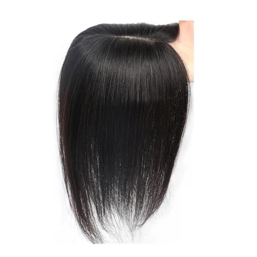 Haarteil Frauen Topper aus Echthaar mit Seidenbasis for stellenweise kahle Stellen, Mittelteil, seitlicher Pony, glatte Spitze, Teilperücke aus Echthaar, 3 Clips in Haarteilen, Extensions, künstliche von lskdnrufh