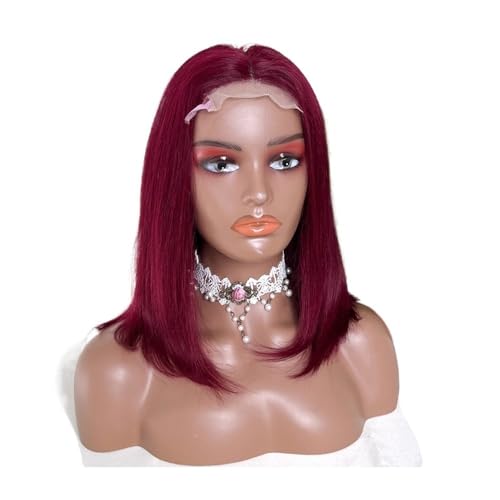 Haarteil Frauen Weinrote 13x4 HD Lace Front Perücken for schwarze Frauen Burgunderrote glatte kurze Bob Perücke Echthaar vorgezupft Haar Extensions(12inch) von lskdnrufh