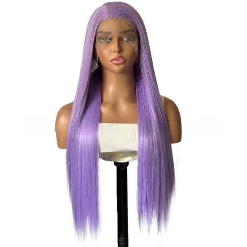 Hellviolette Lang, Glatt, Lace-Front-Perücke Vorgezupft Mit Natürlichem Haaransatz For Frauen, Klebefreie Synthetische Lace-Perücke Haar Extensions(22inch) von lskdnrufh