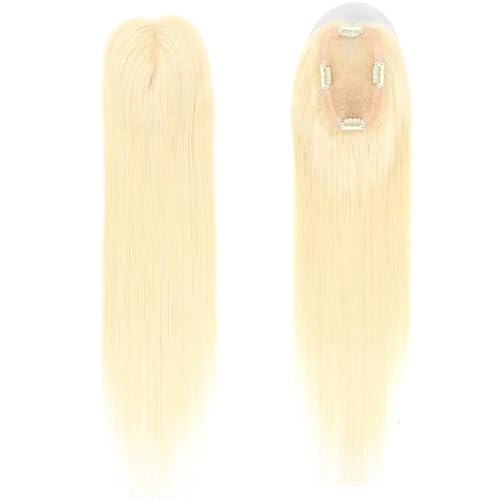 Human Thinning Hairs for Women No Bangs 3x5 Inch Monofilament Large Bases Clip In Topper Wiglets Top Hair Pieces 16 Inch Haar Extensions(Bleach Blonde) von lskdnrufh