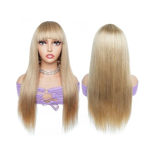 Knochenglatte, maschinengefertigte Vollperücke mit Pony, Honigblond, Ingwerbraun, Remy-Haarperücke for Frauen Haar Extensions(Honey Blonde,24inches) von lskdnrufh
