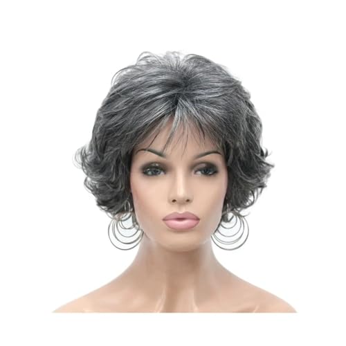 Kurze, lockige, gewellte Perücke mit Pony, synthetische Modehaarperücken for Frauen Haar Extensions(Grey) von lskdnrufh