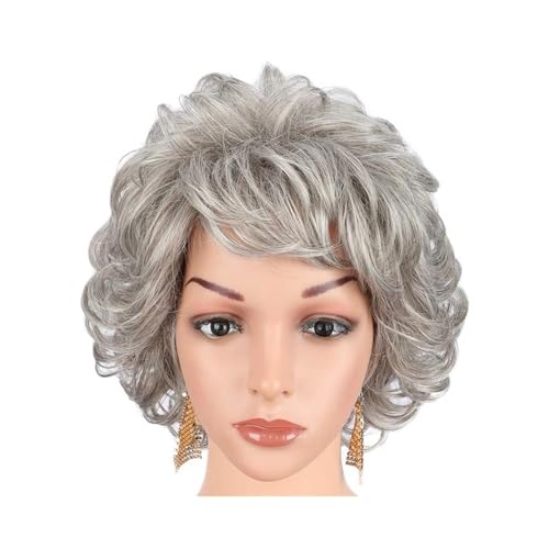 Kurze, lockige, gewellte Perücke mit Pony, synthetische Modehaarperücken for Frauen Haar Extensions(Sliverygrey) von lskdnrufh