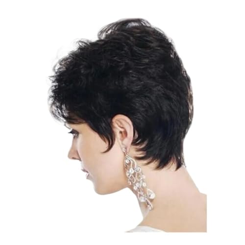 Kurze, lockige, gewellte Perücken im Pixie-Schnitt for weiße Frauen, geschichtete synthetische Vollperücken for die tägliche Party Haar Extensions(Black) von lskdnrufh