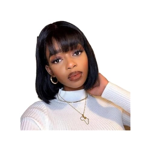 10 Zoll kurze, glatte Bob-Perücke mit Pony for Frauen, synthetische Perücke for Cosplay, Alltag, Halloween Haar Extensions(Natural Black) von lskdnrufh