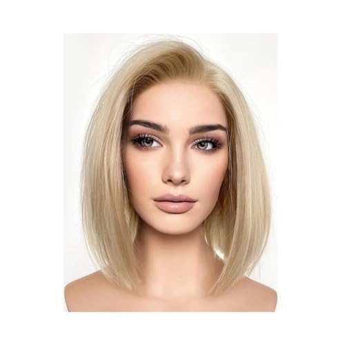 Kurzer Bob, Champagnerblond, seidig glatt, Lace-Front, Kunsthaarperücken for Frauen, transparente Lace-Perücken Haar Extensions(12inch) von lskdnrufh