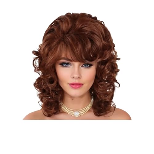 Lockige Perücken for schwarze Frauen, weich, schwarz, kurz, mit Pony, Afro, lockere Locken, hitzebeständige synthetische Perücke Haar Extensions(Auburn) von lskdnrufh