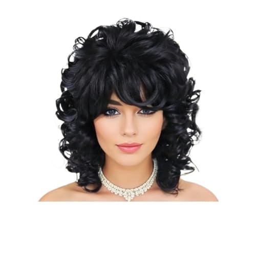 Lockige Perücken for schwarze Frauen, weich, schwarz, kurz, mit Pony, Afro, lockere Locken, hitzebeständige synthetische Perücke Haar Extensions(Black) von lskdnrufh