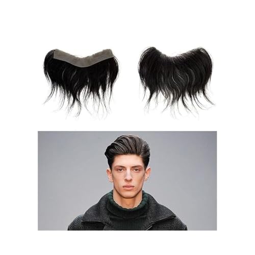 Männer Stirn Haaransatz Toupet 1B# Off Black Echthaar Dünne PU Haut Natürlicher Haaransatz Herren Haarteile Parrucca(7x16cm) von lskdnrufh