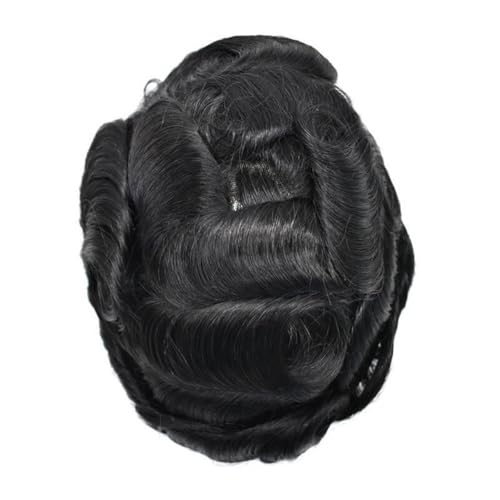 Männliche Haarprothese Männer Toupet Atmungsaktives Mono Top mit PU-Haut um natürliches menschliches Haar Parrucca(1#,8x10) von lskdnrufh