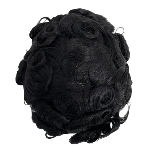 PU Haut Basis Männlichen Kapillare Prothese männer Toupet Curly Wave Menschliches Haar Stück Schweizer Spitze Parrucca(7x9) von lskdnrufh