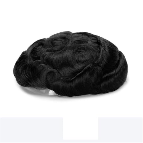 PU-Haut um Männer Haarprothese Herrenperücke Echthaar Toupet Atmungsaktiv Mono Top Parrucca(1#,8x10) von lskdnrufh