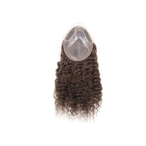 Parrucca uomo 12 14 16 Zoll Lace Front Lockiges Echthaar #4 Mittelbraun Herren-Toupet-Systeme Mono Lace PU um die Basis Parrucca(14 inches) von lskdnrufh
