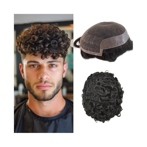 Parrucca uomo 25 mm lockiges Echthaar-Toupet mit französischer Spitze for Männer mit PU-Umrandung, männliche Haarprothese Parrucca(7x10) von lskdnrufh
