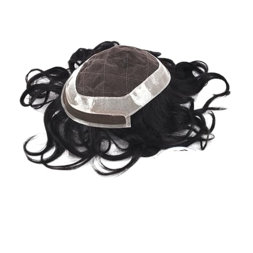 Parrucca uomo 6'' Haarersatzsystem 6×8" Herren-Toupet Schweizer Spitze und PU um Lace-Front-Haarteile Natürlicher Haaransatz 150% Dichte Indische Remy-Haar-Männerperücke Parrucca von lskdnrufh