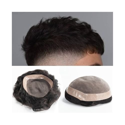 Parrucca uomo 6" Indisches Haarersatzsystem Herren-Haartupee, feines Mono-Oberteil mit NPU rund um das Herren-Haarteil Parrucca(1B#,6x8) von lskdnrufh