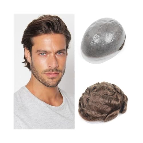 Parrucca uomo #7 Braun 8×10 Zoll Voll-PU-Basis Herren-Haarteil 0,08 mm dünne Haut Echthaar Männer Toupet Parrucca von lskdnrufh
