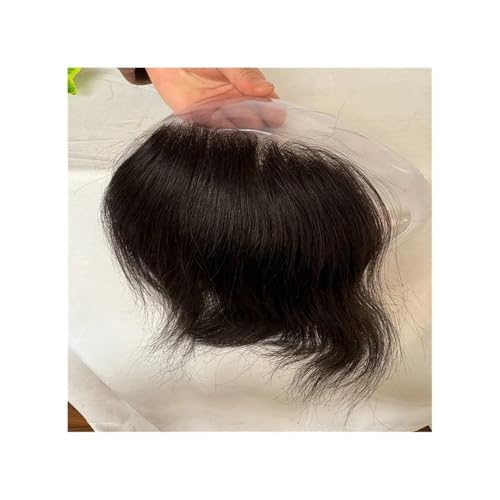 Parrucca uomo 7x16cm Herren Haaransatz PU Toupet Schwarzes Haar for Frontal Haarteil 100% Echthaar D Style Topper Ersatzsystem Toupet for Männer Parrucca(Black) von lskdnrufh