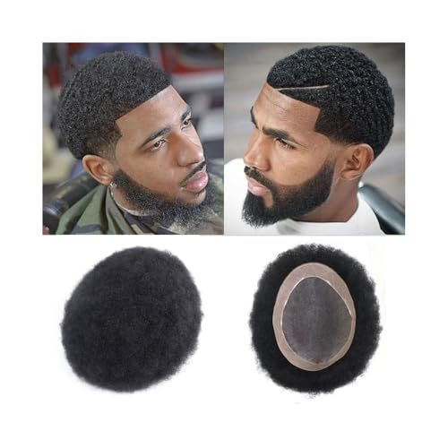 Parrucca uomo 8" x 10" Feines Mono und NPU Runde Basis Mann Haar Einheit Afro Lockiges Männer Toupet Menschliches Haar Parrucca von lskdnrufh