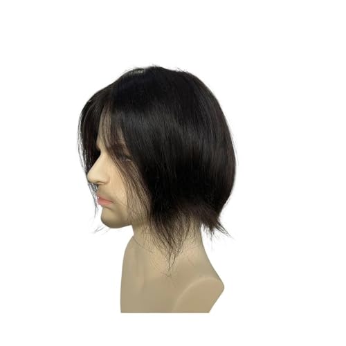 Parrucca uomo 9 Zoll langes Haar Herren-Toupet 6"×8" Haarteile for Männer Virgin Human Hair Replacement System Topper Pieces for Männer Mono Net mit PU Around Parrucca(Black) von lskdnrufh