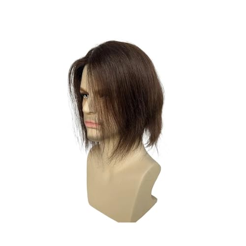 Parrucca uomo 9 Zoll langes Haar Herren-Toupet 6"×8" Haarteile for Männer Virgin Human Hair Replacement System Topper Pieces for Männer Mono Net mit PU Around Parrucca(Brown) von lskdnrufh