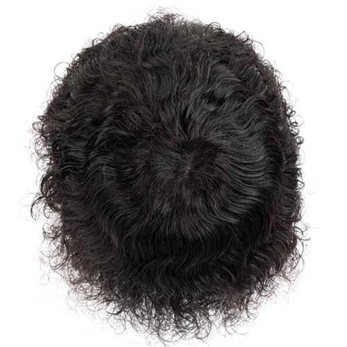 Parrucca uomo Afro Curly Toupet Männliches Echthaar-System Einheiten Feines Mono Und NPU Dünne Haut Männer Toupet Indisches Remy-Haar 6" Wassergelocktes Männer-Haarteil Parrucca(8"x10") von lskdnrufh