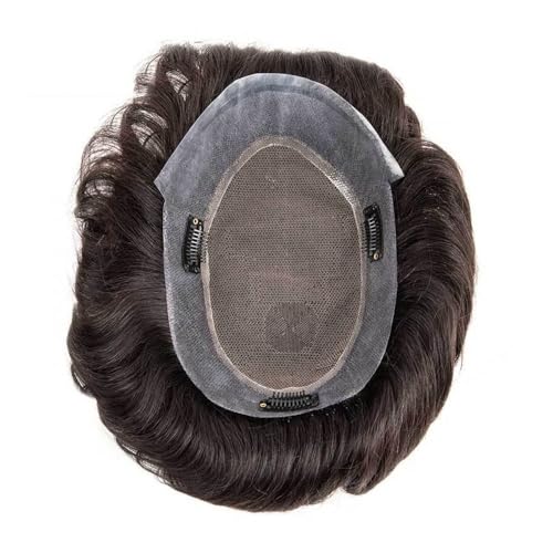 Parrucca uomo Ersatz-Clip-in-Haarteile for Männer, Toupet aus Echthaar, französische Spitze mit PU-Umrandung Parrucca(1B#,6x9) von lskdnrufh