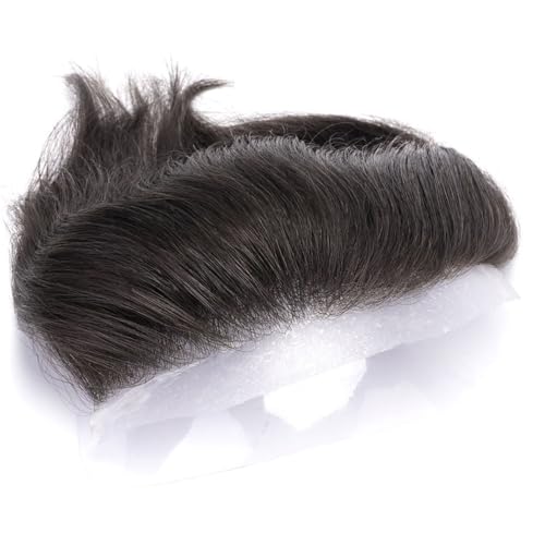 Parrucca uomo Frontal PU Skin Herren Haarteil Stirn Haaransatz Toupet for Männer Natürliche Haarlinien Menschliches Haar Parrucca(#1B,1.5x6 inches) von lskdnrufh