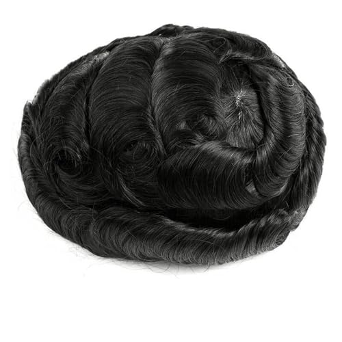 Parrucca uomo Herren-Toupet mit Diamant-Spitzenoberteil und menschlichem Haarsystem, eingespritzte PU-Haut, knotenlose männliche Haarprothese Parrucca(Black,8x10) von lskdnrufh