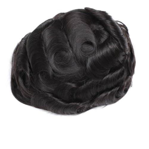 Parrucca uomo Herren-Toupet mit Diamant-Spitzenoberteil und menschlichem Haarsystem, eingespritzte PU-Haut, knotenlose männliche Haarprothese Parrucca(Off Black,7x10) von lskdnrufh
