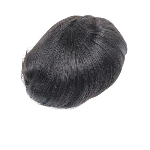 Parrucca uomo Herren-Toupet mit Seidenbasis, Ersatz-Menschenhaarsystem, natürliche schwarze Perücke, glattes Haar Parrucca(14x22cm) von lskdnrufh