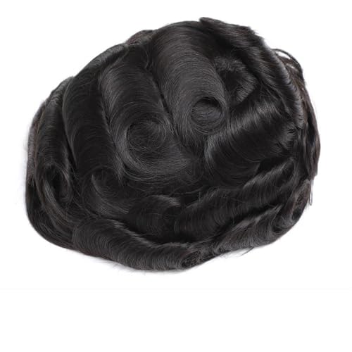 Parrucca uomo Indisches Menschenhaar Männliche Kapillarprothese Injektion Vollhaut Haarsystem Keine Knoten Herren Toupet Parrucca(Off Black,7x9) von lskdnrufh