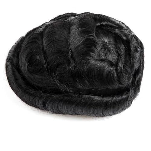Parrucca uomo PU-Verstärkung um das Toupet for Männer, Echthaar, männliche Haarprothese, atmungsaktive Monospitze Parrucca(Jet Black,7x10) von lskdnrufh