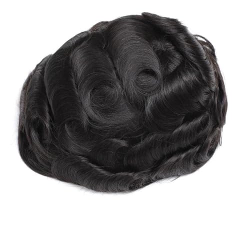 Parrucca uomo PU-Verstärkung um das Toupet for Männer, Echthaar, männliche Haarprothese, atmungsaktive Monospitze Parrucca(Off Black,8x10) von lskdnrufh